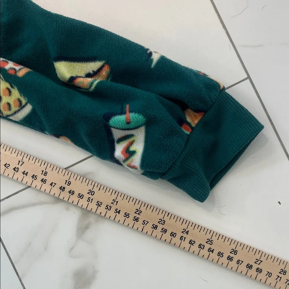 Kids Teal Hooded One-Piece Pajamas with Food Print
